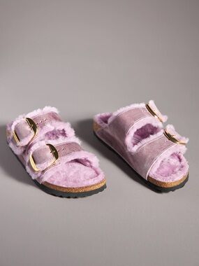 Birkenstock  Sz 38 7/7.5 Arizona Big Buckle Shearling Lavender Oiled Nubuck Pink